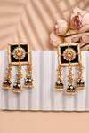 Shop_Adara Khan_Black Stone Floret Carved Top Earrings _at_Aza_Fashions