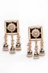 Adara Khan_Black Stone Floret Carved Top Earrings _Online_at_Aza_Fashions