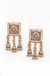 Adara Khan_Grey Stone Floret Bloom Carved Top Earrings _Online_at_Aza_Fashions