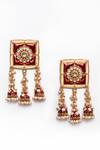 Adara Khan_Maroon Stone Flower Bloom Carved Top Earrings _Online_at_Aza_Fashions