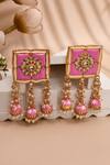 Shop_Adara Khan_Pink Stone Floral Bloom Carved Top Earrings _at_Aza_Fashions