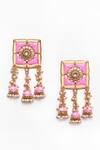 Adara Khan_Pink Stone Floral Bloom Carved Top Earrings _Online_at_Aza_Fashions