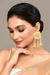 Buy_Samyukta Singhania_Yellow Stone Floral Bloom Square Top Earrings _at_Aza_Fashions