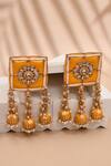 Shop_Samyukta Singhania_Yellow Stone Floral Bloom Square Top Earrings _at_Aza_Fashions