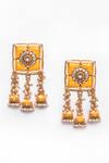 Samyukta Singhania_Yellow Stone Floral Bloom Square Top Earrings _Online_at_Aza_Fashions