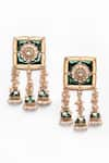 Adara Khan_Green Stone Floret Bloom Square Top Earrings _Online_at_Aza_Fashions