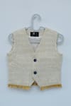 Buy_ORCR_White Cotton Textured Pattern Waistcoat _at_Aza_Fashions