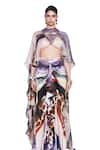 Buy_Aisha Rao_Purple Cape Lurex Printed Abstract Neckline Embroidered And Draped Skirt Set _Online_at_Aza_Fashions