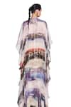 Shop_Aisha Rao_Purple Cape Lurex Printed Abstract Neckline Embroidered And Draped Skirt Set _Online_at_Aza_Fashions