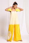 Buy_Ellemora fashions_Yellow Gajji Silk Tie Dye Circle Square Placed Pattern Color Block Jumpsuit _at_Aza_Fashions