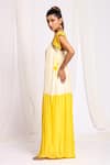 Ellemora fashions_Yellow Gajji Silk Tie Dye Circle Square Placed Pattern Color Block Jumpsuit _at_Aza_Fashions