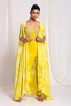 Buy_Ellemora fashions_Yellow Natural Crepe Tie Dye Cloud Pattern Blouse Sweetheart Shrug And Pant Set _at_Aza_Fashions