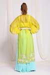 Ellemora fashions_Yellow Organza Embroidered Bird Blouse Sweetheart Jacket Palazzo Set _Online_at_Aza_Fashions