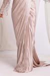 Buy_Ellemora fashions_Pink Pleated Fabric Embroidered Cutdana Blouse V Neck Pre-draped Saree With _Online_at_Aza_Fashions