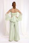 Ellemora fashions_Green Pleated Fabric Solid Blouse Sweetheart Sheer Peplum Jacket And Palazzo Set _Online_at_Aza_Fashions