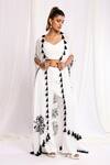 Buy_Ellemora fashions_White Natural Crepe Embroidered Leaf Top Cowl V Neck Hand Shrug And Pant Set _at_Aza_Fashions