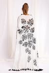 Ellemora fashions_White Natural Crepe Embroidered Leaf Top Cowl V Neck Hand Shrug And Pant Set _Online_at_Aza_Fashions