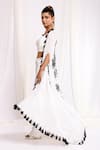 Shop_Ellemora fashions_White Natural Crepe Embroidered Leaf Top Cowl V Neck Hand Shrug And Pant Set _at_Aza_Fashions