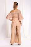 Ellemora fashions_Beige Shimmer Tissue Solid Off Shoulder Yoke Flared Jumpsuit _Online_at_Aza_Fashions