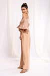 Shop_Ellemora fashions_Beige Shimmer Tissue Solid Off Shoulder Yoke Flared Jumpsuit _Online_at_Aza_Fashions