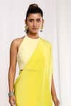 Shop_Ellemora fashions_Yellow Natural Crepe Tie Dye Circle Closed Patch Pre-draped Saree With Blouse _Online_at_Aza_Fashions