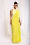 Shop_Ellemora fashions_Yellow Natural Crepe Tie Dye Circle Closed Patch Pre-draped Saree With Blouse _at_Aza_Fashions