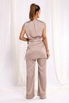 Ellemora fashions_Beige Zara Satin Solid Closed Neck Tulip Bow Top And Pant Co-ord Set _Online_at_Aza_Fashions