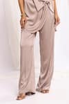 Shop_Ellemora fashions_Beige Zara Satin Solid Closed Neck Tulip Bow Top And Pant Co-ord Set _Online_at_Aza_Fashions