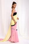 Shop_Ellemora fashions_Yellow Supreme Natural Crepe Solid Color Block Pre-draped Saree With Blouse _Online_at_Aza_Fashions