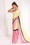 Shop_Ellemora fashions_Yellow Supreme Natural Crepe Solid Color Block Pre-draped Saree With Blouse _at_Aza_Fashions