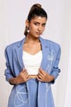 Buy_Ellemora fashions_Blue Natural Crepe Embroidered Cutdana Balzer Blazer And Pant Powersuit Set _Online_at_Aza_Fashions