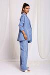 Buy_Ellemora fashions_Blue Natural Crepe Embroidered Cutdana Balzer Blazer And Pant Powersuit Set 