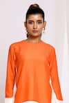 Buy_Ellemora fashions_Orange Linen Solid Round Color Block Top And Pant Set _Online_at_Aza_Fashions