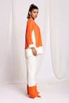 Ellemora fashions_Orange Linen Solid Round Color Block Top And Pant Set _at_Aza_Fashions