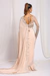 Ellemora fashions_Gold Natural Crepe Embroidered Cutdana V Bordered Pre-draped Saree With Blouse _Online_at_Aza_Fashions