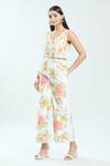 Buy_Priti Sahni_Ivory Silk Sequins, Mirrors V-neck Floral Hand Painted Jumpsuit _Online_at_Aza_Fashions