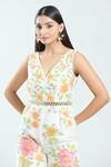 Shop_Priti Sahni_Ivory Silk Sequins, Mirrors V-neck Floral Hand Painted Jumpsuit _Online_at_Aza_Fashions