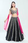 Buy Priti Sahni Black Silk, Net Mirrors, Cut Work, Embroidery Plunge Floral Hand Lehenga Set at Aza Fashions Buy_Priti Sahni_Black Silk, Net Mirrors, Cut Work, Embroidery Plunge Floral Hand Lehenga Set _at_Aza_Fashions