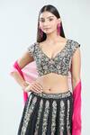 Priti Sahni Black Silk, Net Mirrors, Cut Work, Embroidery Plunge Floral Hand Lehenga Set at Aza Fashions Priti Sahni_Black Silk, Net Mirrors, Cut Work, Embroidery Plunge Floral Hand Lehenga Set _at_Aza_Fashions