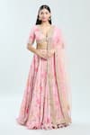 Buy_Priti Sahni_Pink Georgette Embroidered Mirror V Neck Lehenga Set _at_Aza_Fashions