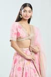 Priti Sahni_Pink Georgette Embroidered Mirror V Neck Lehenga Set _at_Aza_Fashions