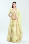 Buy_Priti Sahni_Yellow Georgette Embroidered Mirror V Neck Floral Lehenga Set _at_Aza_Fashions