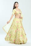 Priti Sahni_Yellow Georgette Embroidered Mirror V Neck Floral Lehenga Set _at_Aza_Fashions