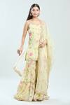 Buy_Priti Sahni_Yellow Georgette Printed Floral Scoop Kurta Sharara Set _at_Aza_Fashions