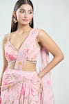 Buy_Priti Sahni_Pink Georgette Printed Floral Sweetheart Pre-draped Saree With Bustier _Online_at_Aza_Fashions