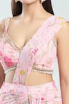 Shop_Priti Sahni_Pink Georgette Printed Floral Sweetheart Pre-draped Saree With Bustier _Online_at_Aza_Fashions