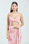 Priti Sahni_Pink Georgette Printed Floral Sweetheart Pre-draped Saree With Bustier _at_Aza_Fashions