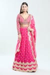 Buy_Priti Sahni_Pink Georgette Embroidered Sequin Plunging V Floral Lehenga Set _at_Aza_Fashions