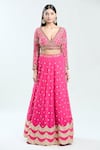 Priti Sahni_Pink Georgette Embroidered Sequin Plunging V Floral Lehenga Set _Online_at_Aza_Fashions