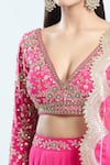 Shop_Priti Sahni_Pink Georgette Embroidered Sequin Plunging V Floral Lehenga Set _Online_at_Aza_Fashions